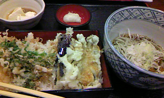 アナゴ天丼 + お蕎麦